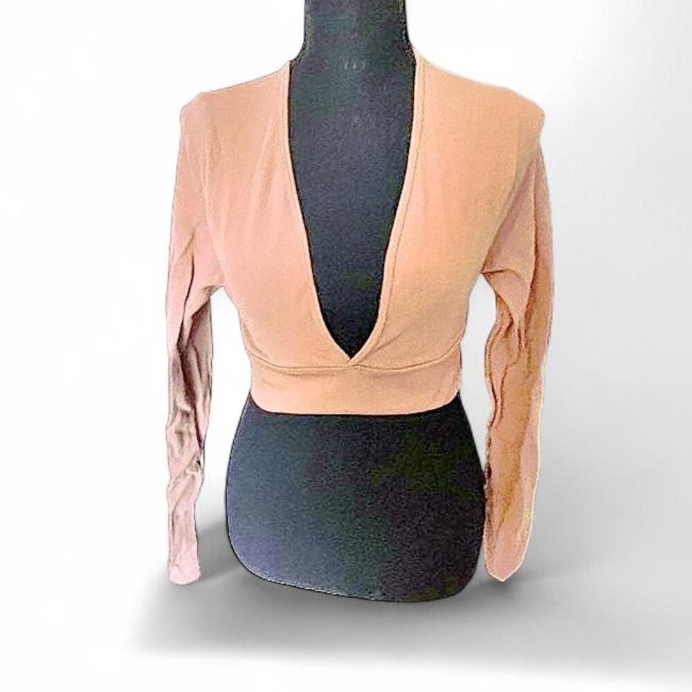 Wild Fable Tan Ribbed Deep V-Neck Long Sleeve Crop Top - Size L